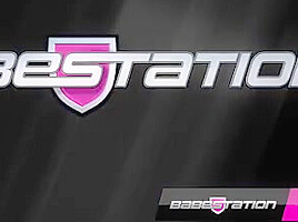 Ivy in blue lingerie heels solo sex on Black sofa